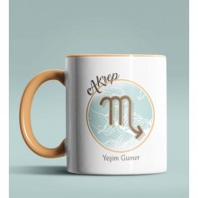 Kişiye Özel Akrep Burcu Temalı Astroloji Tasarım Turuncu Renk Kupa