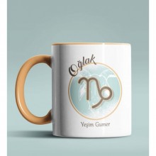 Kişiye Özel Oğlak Burcu Temalı Astroloji Tasarım Turuncu Renk Kupa