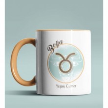 Kişiye Özel Boğa Burcu Temalı Astroloji Tasarım Turuncu Renk Kupa