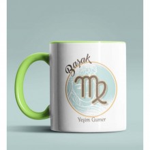 Kişiye Özel Başak Burcu Temalı Astroloji Tasarım Yeşil Renk Kupa