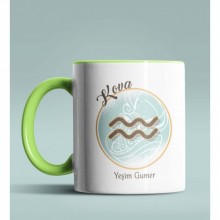 Kişiye Özel Kova Burcu Temalı Astroloji Tasarım Yeşil Renk Kupa