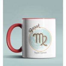 Kişiye Özel Başak Burcu Temalı Astroloji Tasarım Kırmızı Renk Kupa