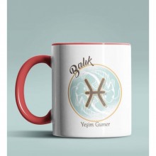 Kişiye Özel Balık Burcu Temalı Astroloji Tasarım Kırmızı Renk Kupa