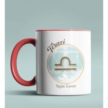 Kişiye Özel Terazi Burcu Temalı Astroloji Tasarım Kırmızı Renk Kupa