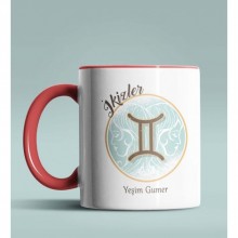 Kişiye Özel İkizler Burcu Temalı Astroloji Tasarım Kırmızı Renk Kupa
