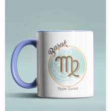 Kişiye Özel Başak Burcu Temalı Astroloji Tasarım Mavi Renk Kupa