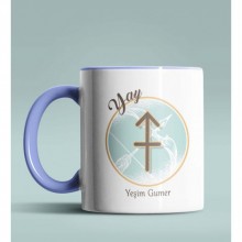 Kişiye Özel Yay Burcu Temalı Astroloji Tasarım Mavi Renk Kupa