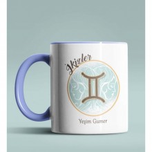 Kişiye Özel İkizler Burcu Temalı Astroloji Tasarım Mavi Renk Kupa