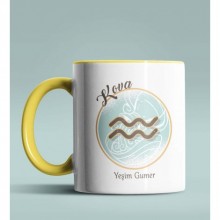 Kişiye Özel Kova Burcu Temalı Astroloji Tasarım Sarı Renk Kupa