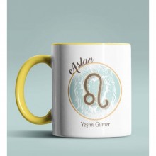 Kişiye Özel Aslan Burcu Temalı Astroloji Tasarım Sarı Renk Kupa