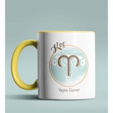 Kişiye Özel Koç Burcu Temalı Astroloji Tasarım Sarı Renk Kupa