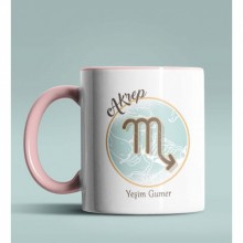 Kişiye Özel Akrep Burcu Temalı Astroloji Tasarım Pembe Renk Kupa