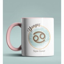 Kişiye Özel Yengeç Burcu Temalı Astroloji Tasarım Pembe Renk Kupa