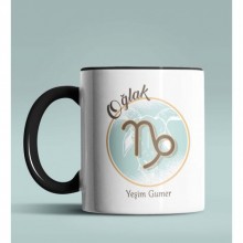 Kişiye Özel Oğlak Burcu Temalı Astroloji Tasarım Siyah Renk Kupa