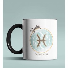 Kişiye Özel Balık Burcu Temalı Astroloji Tasarım Siyah Renk Kupa