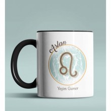 Kişiye Özel Aslan Burcu Temalı Astroloji Tasarım Siyah Renk Kupa