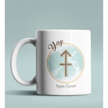 Kişiye Özel Yay Burcu Temalı Astroloji Tasarım Beyaz Renk Kupa