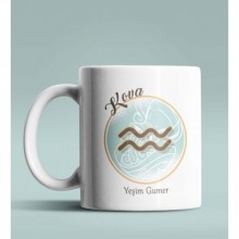 Kişiye Özel Kova Burcu Temalı Astroloji Tasarım Beyaz Renk Kupa