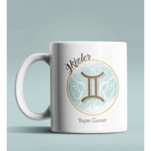 Kişiye Özel İkizler Burcu Temalı Astroloji Tasarım Beyaz Renk Kupa