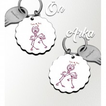 Kişiye Özel Love Flamingo Tasarım HDF Dalgalı Anahtarlık