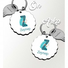 Kişiye Özel Z Harfi Tropikal Tasarım HDF Dalgalı Anahtarlık