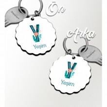 Kişiye Özel Y Harfi Tropikal Tasarım HDF Dalgalı Anahtarlık