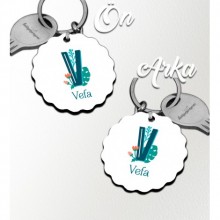 Kişiye Özel V Harfi Tropikal Tasarım HDF Dalgalı Anahtarlık