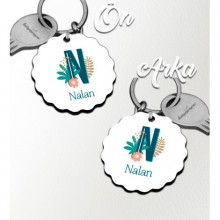 Kişiye Özel N Harfi Tropikal Tasarım HDF Dalgalı Anahtarlık