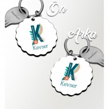 Kişiye Özel K Harfi Tropikal Tasarım HDF Dalgalı Anahtarlık