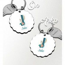 Kişiye Özel J Harfi Tropikal Tasarım HDF Dalgalı Anahtarlık