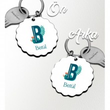 Kişiye Özel B Harfi Tropikal Tasarım HDF Dalgalı Anahtarlık