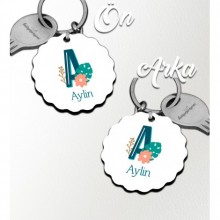 Kişiye Özel A Harfi Tropikal Tasarım HDF Dalgalı Anahtarlık