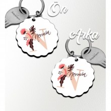 Kişiye Özel N Harfi Flowers Tasarım HDF Dalgalı Anahtarlık