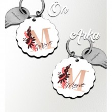 Kişiye Özel M Harfi Flowers Tasarım HDF Dalgalı Anahtarlık