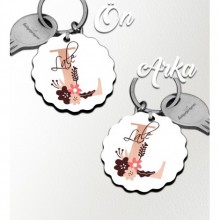 Kişiye Özel L Harfi Flowers Tasarım HDF Dalgalı Anahtarlık