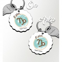 Kişiye Özel Oğlak Burcu Temalı Astroloji Tasarım HDF Dalgalı Anahtarlık