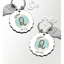 Kişiye Özel Aslan Burcu Temalı Astroloji Tasarım HDF Dalgalı Anahtarlık