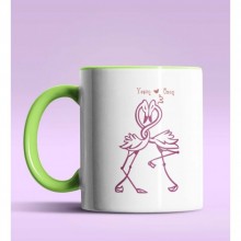 Kişiye Özel Love Flamingo Tasarım Yeşil Renk Kupa