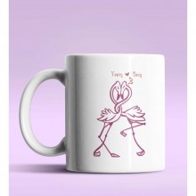 Kişiye Özel Love Flamingo Tasarım Beyaz Renk Kupa