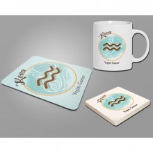 Kişiye Özel Kova Burcu Temalı Astroloji Tasarım Üçlü Ofis Seti