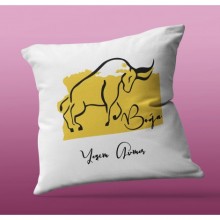 Kişiye Özel Boğa Burcu Tasarım Kare Saten Yastık