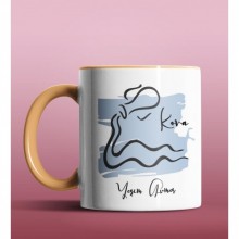 Kişiye Özel Kova Burcu Tasarımlı Turuncu Renk Kupa