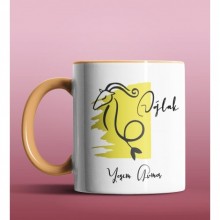 Kişiye Özel Oğlak Burcu Tasarımlı Turuncu Renk Kupa