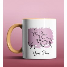 Kişiye Özel Yay Burcu Tasarımlı Turuncu Renk Kupa