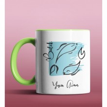 Kişiye Özel Balık Burcu Tasarımlı Yeşil Renk Kupa