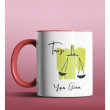 Kişiye Özel Terazi Burcu Tasarımlı Kırmızı Renk Kupa