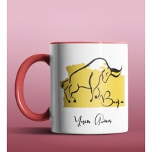 Kişiye Özel Boğa Burcu Tasarımlı Kırmızı Renk Kupa