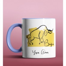 Kişiye Özel Boğa Burcu Tasarımlı Mavi Renk Kupa