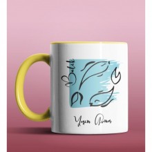 Kişiye Özel Balık Burcu Tasarımlı Sarı Renk Kupa