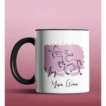 Kişiye Özel Yay Burcu Tasarımlı Siyah Renk Kupa